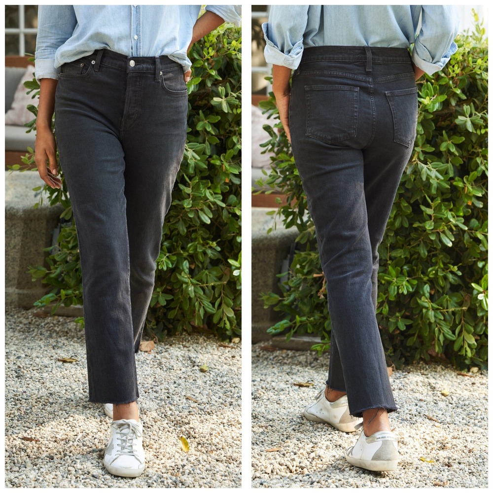 Frank & Eileen Cork Everyday Denim Slim Leg Raw Hem Jeans Worn Black 28